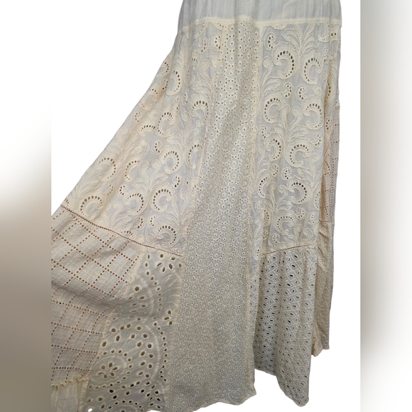 Oli & Hali Cream Eyelet Patchwork Maxi Skirt Boho Cotton Lace Women Size Small - Picture 4 of 8